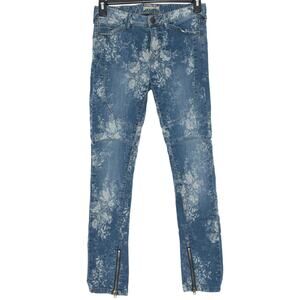 Free People Jeans Elle Skinny Floral Low Rise Boho Retro Grunge 90s Alt Blue 27